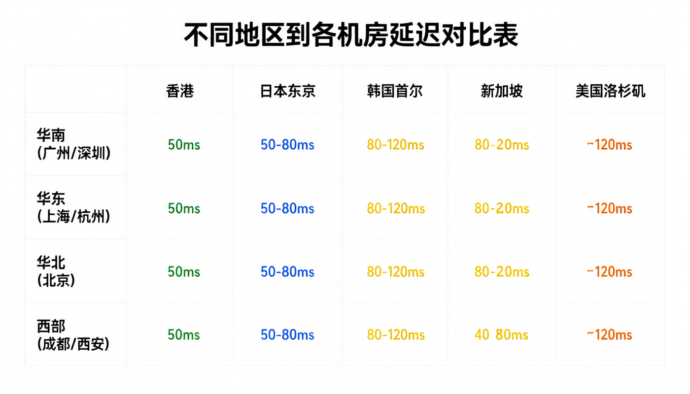 国内不同地区到各机房延迟对比表
